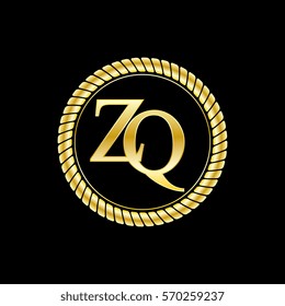 initials z and q logo luxurious golden letters with gold rope