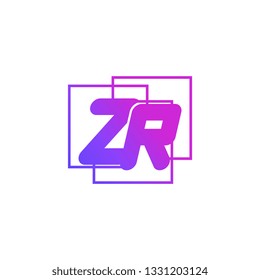 The initials Z and R colored gradient combination of blue and pink. ZR vector design logo