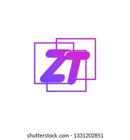 The initials Z and T colored gradient combination of blue and pink. ZT vector design logo