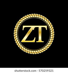 initials z and t logo luxurious golden letters with gold rope