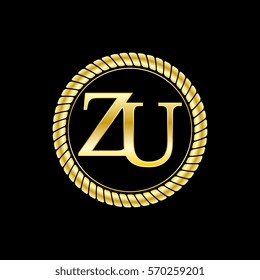 initials z and u logo luxurious golden letters with gold rope