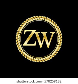 initials z and w logo luxurious golden letters with gold rope