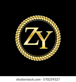 initials z and y logo luxurious golden letters with gold rope