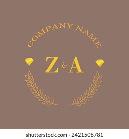 Initials ZA letter monogram diamond gold company luxury