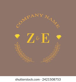 Iniciales carta ZE monograma empresa de oro diamante lujo