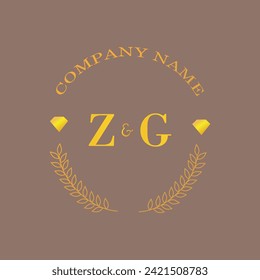 Iniciales carta ZG monograma empresa de oro diamante lujo