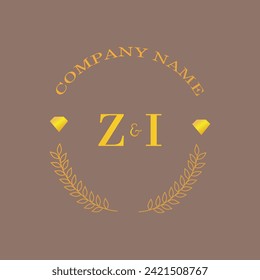 Iniciales carta ZI monograma empresa de oro diamante lujo