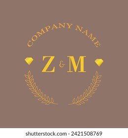 Iniciales carta ZM monograma empresa de oro diamante lujo
