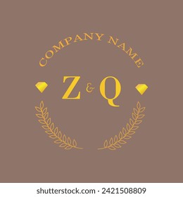 Iniciales carta ZQ monograma empresa de oro de diamantes lujo