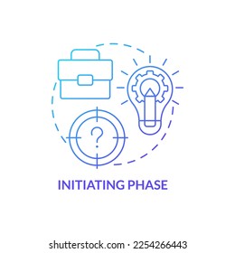 Das Symbol für das Konzept des blauen Farbverlaufs der Startphase. Geschäftsprozesse beginnen. Projektmanagement abstrakte Idee dünne Linie Illustration. Einzeln Umrisszeichnung. Myriad Pro-Fett-Schriftart verwendet