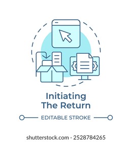 Initiating the return soft blue concept icon. Reverse logistics stage. Product return process. Ecommerce. Round shape line illustration. Abstract idea. Graphic design. Easy to use in article