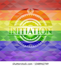 Initiation emblem on mosaic background with the colors of the LGBT flag