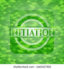Initiation realistic green mosaic emblem. Vector Illustration. Detailed.
