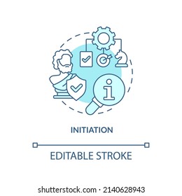Initiation turquoise concept icon. Analysing project issues. Heritage conservation abstract idea thin line illustration. Isolated outline drawing. Editable stroke. Arial, Myriad Pro-Bold fonts used