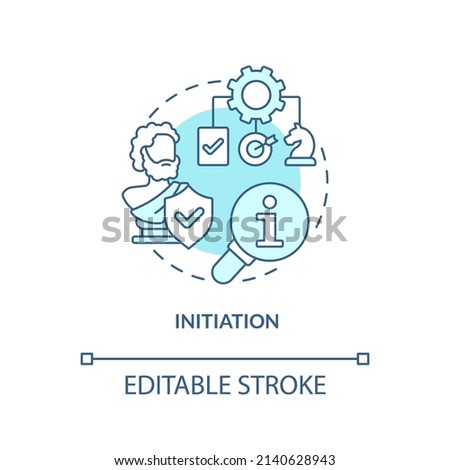 Initiation turquoise concept icon. Analysing project issues. Heritage conservation abstract idea thin line illustration. Isolated outline drawing. Editable stroke. Arial, Myriad Pro-Bold fonts used