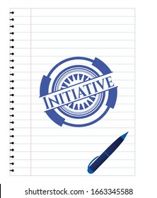 Initiative blue ink pen emblem. Vector Illustration. Detailed.