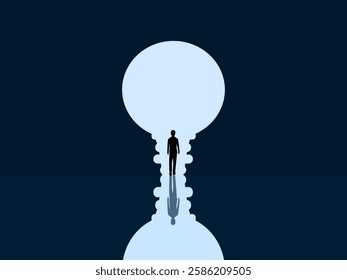 Initiative, Creativity, Businessman Walking Through Light Bulb Door