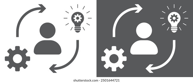 Initiative stroke and solid web icon set with user and gear. Vector illustration