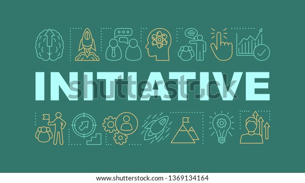 Initiative\
word concepts banner. Business success. Startup launch. Smart goals\
achieving. Isolated lettering typography idea with linear icons.\
Skill improvement. Vector outline\
illustration