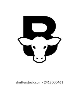 initil letter b cow logo neagtive space