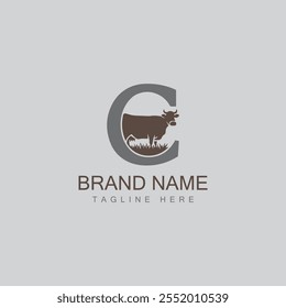 initil letter C Cow logo and icon design with vector template
