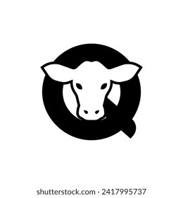 initil letter cow logo neagtive space