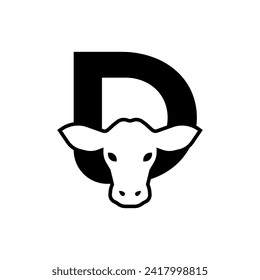 initil letter d cow logo neagtive space