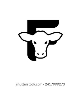 initil letter f cow logo neagtive space