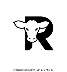 initil letter r cow logo neagtive space