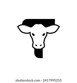 initil letter t cow logo neagtive space