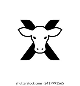 initil letter x cow logo neagtive space