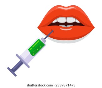 inject botox into the lips. female beauty. flat vector illustration.
