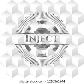 Inject grey emblem. Retro with geometric cube white background
