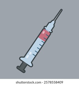 inject needle tool with outline flat vector design.