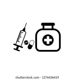 inject, pill, tablet and bottle icon, vector on white background editable eps10