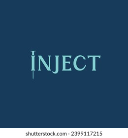 INJECT wordmark logo with injection syringe. Aesthetic medical spa, beauty service logo