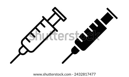 Injection Apparatus Line Icon. Precision Injection icon in outline and solid flat style.