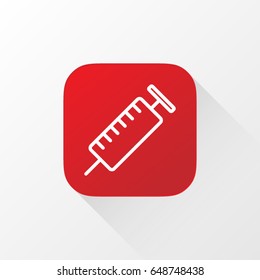 Injection application for mobile phone. Line flat vector icon, button and website design. Illustration isolated on white background. EPS 10 design, logo, app, infographic.