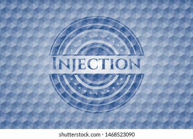 Injection blue emblem with geometric pattern background. Vector Illustration. Detailed.