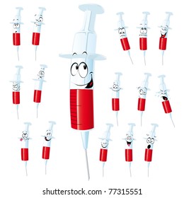 injection cartoon with many expressions