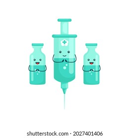 Injection character illustration logo design and medicine bottle. injection logo.