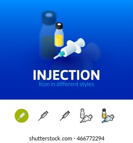 Injection color icon, vector symbol in flat, outline and isometric style isolated on blur background
