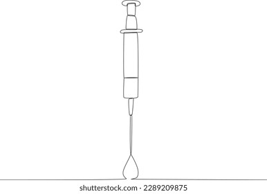 An injection and a drop of blood. World blood donor day one-line drawing