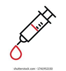 Injection with drop line bicolor style icon design of Medical care and covid 19 virus theme Vector illustration