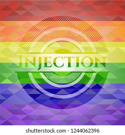 Injection emblem on mosaic background with the colors of the LGBT flag