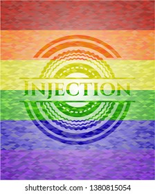 Injection emblem on mosaic background with the colors of the LGBT flag