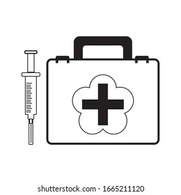 Ilustración vectorial de un icono del kit de primeros auxilios para inyección