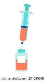 Injection Flat Design. Filling Syringe from Medicine Jar. Vector Illustration