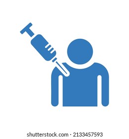 Injection, get vaccinated icon. Rounded blue vector.
