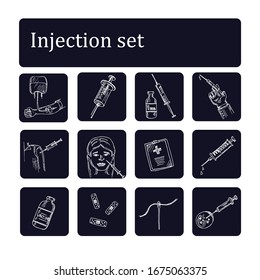 Injection hand drawn  set.Vector illustration. 